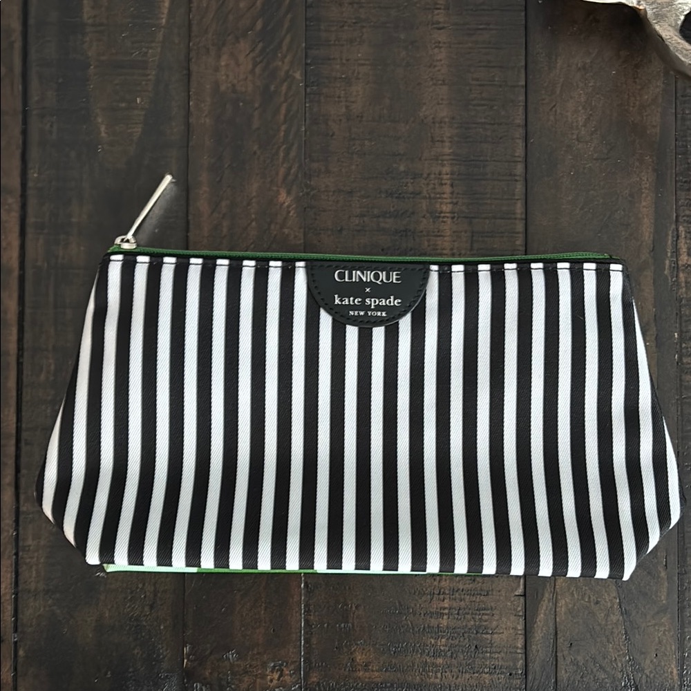 Kate Spade Black and White Striped Cosmetic Bag